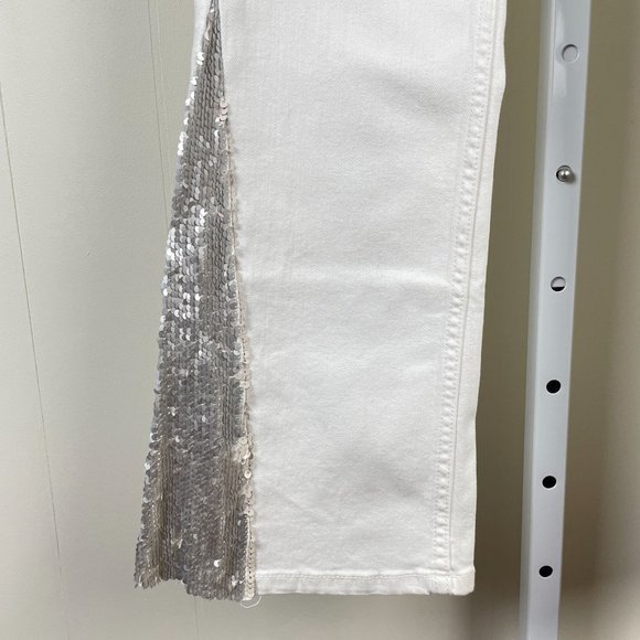 Anthropologie Pilcro & The Letterpress White Jeans Sequin Flare Womens Size 26‎ - Picture 4 of 11